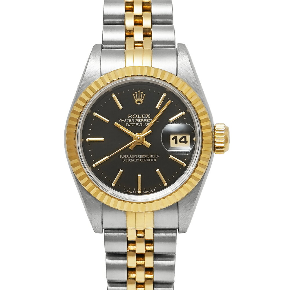 T番 箱・1996年保証書付き ROLEX デイトジャスト Ref.69173 ブラック 中古品 レディース 腕時計