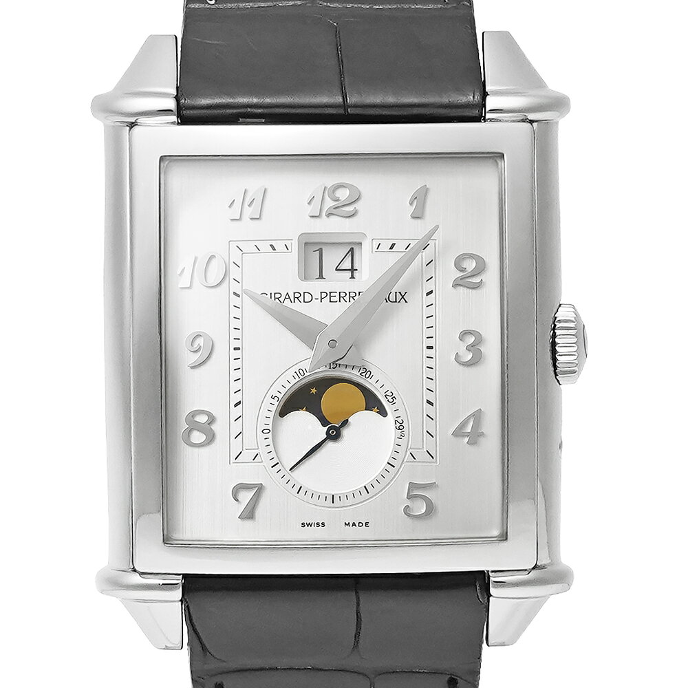 箱・国内正規保証書付き GIRARD-PERREGAUX ヴィンテージ 1945 XXL ラージデイト&ムーンフェイズ Ref.25882-11-121-BB6B シルバー 中古品 メンズ 腕時計
