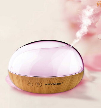 【全商品送料無料】KEYNICE アロマディフューザー 超音波式 加湿器 空気清浄機 アロマライト 300Ml容量 空焚き防止 7色変換LED搭載 木目調