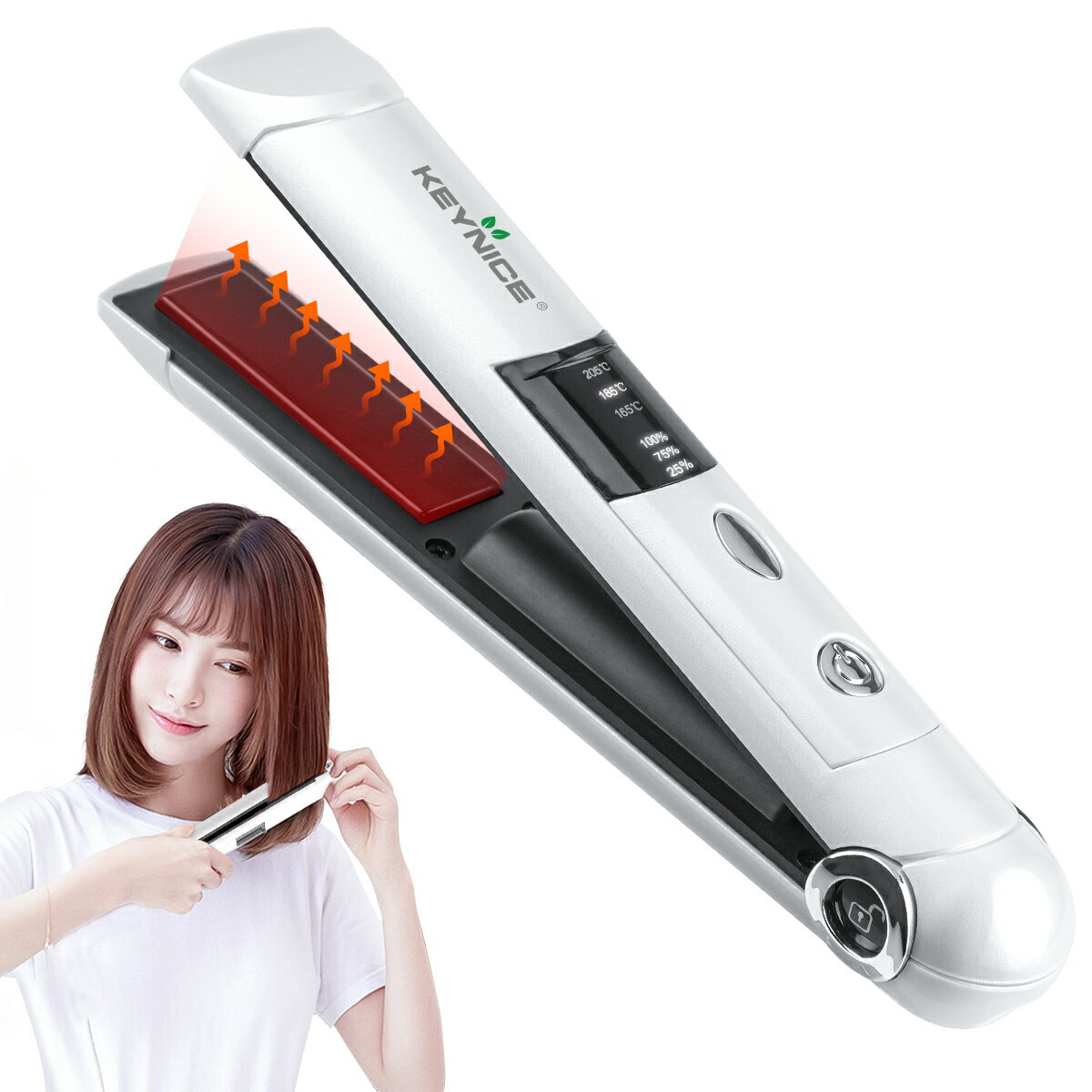 【ポイント5倍 -6/11 1:59】KEYNICE ヘアアイロン コードレス ストレート ミニ ヘアアイロン 持ち運び便利 USB充電式 ヘアアイロン ストレート カール 2way 前髪 両用 3段階温度調節 男女兼用 コンパクト 軽量 家庭/旅行用 一年保証 KN-2606AK-WH