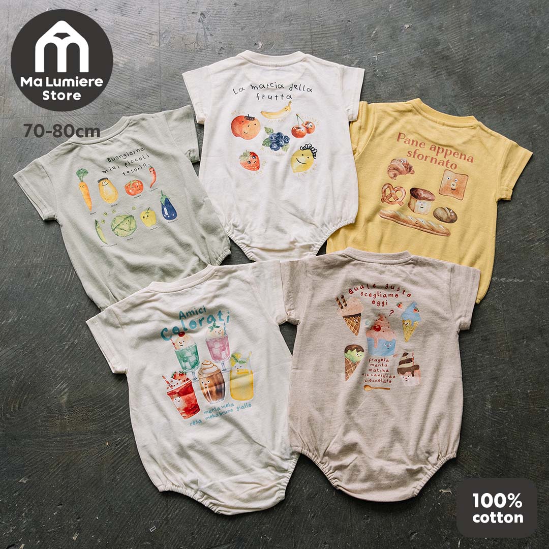 【新作】[t.] たべもの前後プリントロンパース（楽天・Ma Lumiere（マルミエーレ）Store）