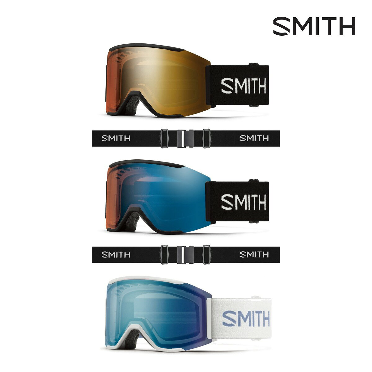 SMITHのアイコンモデルとも言えるSquadにMAG™レンズチェンジステムを搭載させたSquad MAG™。 MAGレンズチェンジシステムを搭載したロッキングシステムはフレームと一体化しているアウトリガーに配置させレンズを確実に固定する。左右のロックを押すだけで簡単にレンズを外せるため天候やコンディションの変化に応じて瞬時にレンズを交換できる。平面レンズ初の5X™アンチフォグテクノロジーを搭載した最強モデルで雪山と遊んでほしい。 1枚で全天候に対応できる史上最強のCP Pro PhotochromicレンズをBlackに採用。クロマポップレンズ 2枚標準装備。環境を考慮したサスティナブルパッケージ。レンズカバーが付属する。■VISION+FIT・晴天用と曇天用の2枚のクロマポップレンズ標準装備・サーマルフォジット・ガスケットを採用、アウター＆インナーレンズをエンデュラロック・グルーで圧着・TLTレンズテクノロジー（歪みのないクリアな視界）・金型成形のポリカーボネイト素材の、カーボニックX レンズ採用・5X アンチフォグ・インナーレンズ（水蒸気をインナーレンズ内部にとじ込め曇りの原因を抑える。通常のSMITHフォグX・インナーレンズの5倍の曇り防止機能がある）・MAG™レンズチェンジシステム（CHANGE IS EASY）・3レイヤー DriWix フェースフォーム・ヘルメットとの最高なインテグレーション■AND MORE・レスポンシブ・フィット・フレームデザイン・ウルトラワイド・ストラップ（ズレ防止の裏側シリコン加工）・クイック・バックルシステム（素早い脱着が可能なクリップバックル採用）・マイクロファイバー素材ゴーグルバック（スペアレンズ用スリーブ付き） 付属・Low Bridge Fit （ASIA Fit）・レンズカバー付属■仕様ブランド：SMITH（スミス）モデル：SQUAD MAG（スカッドマグ）品番：010276050,010276540,010276543カラー：Black（CP Pro Photochromic Gold Mirror / CP Storm Blue Sensor Mirror） / Black（CP Pro Photochromic Blue Mirror / CP Storm Amber） / Mist（CP Everyday Blue Mirror / CP Storm Blue Sensor Mirror）ベルト幅：51mm付属レンズ：レンズ2枚付属フィット：ラージフィット※アフターケアも安心の国内正規取扱店です。