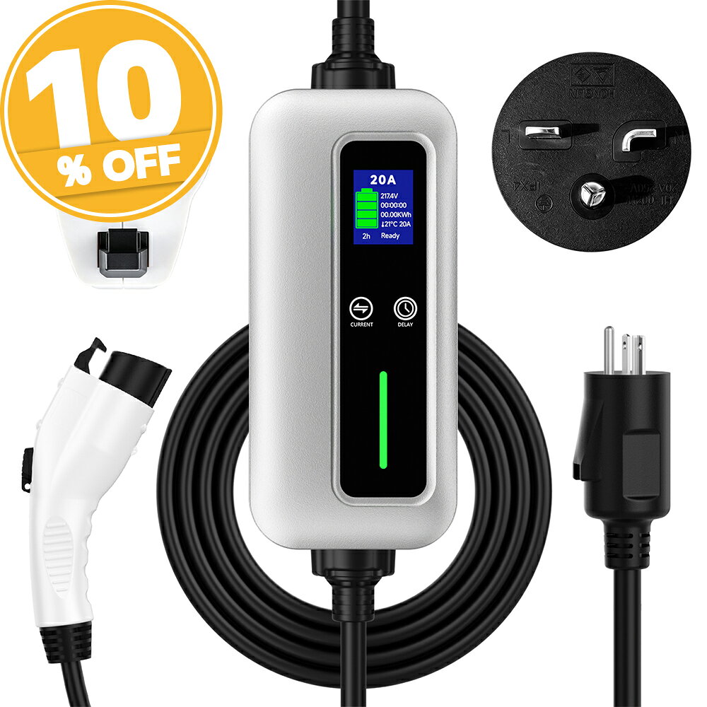 【秋の感謝フェア★46,999円→41,999円】EV充電ケーブル EV充電器 電気自動車充電器 家庭用 200V 20A 4kW SAE J1772 PSE認証 8m LCD表示 IP55防水 ポータブルEV充電器 EV/PHEV対応 日産リーフ・サクラ・アリア 三菱アウトランダーPHEV プリウスPHV BMW i3 BYD 対応