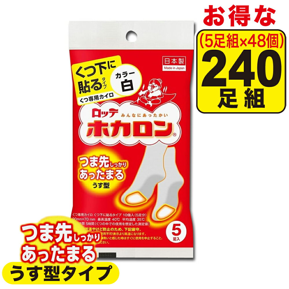 (アウトレットI) 全国送料無料【240足組】 ロッテ ホカロン 靴下に貼るカイロ くつ下用 白 うす型 日本製 5時間持続 靴下用カイロ くつした用カイロ 足用カイロ 使い捨てカイロ 薄型 足裏 足先 つま先 冷え対策 靴下 くつ下用