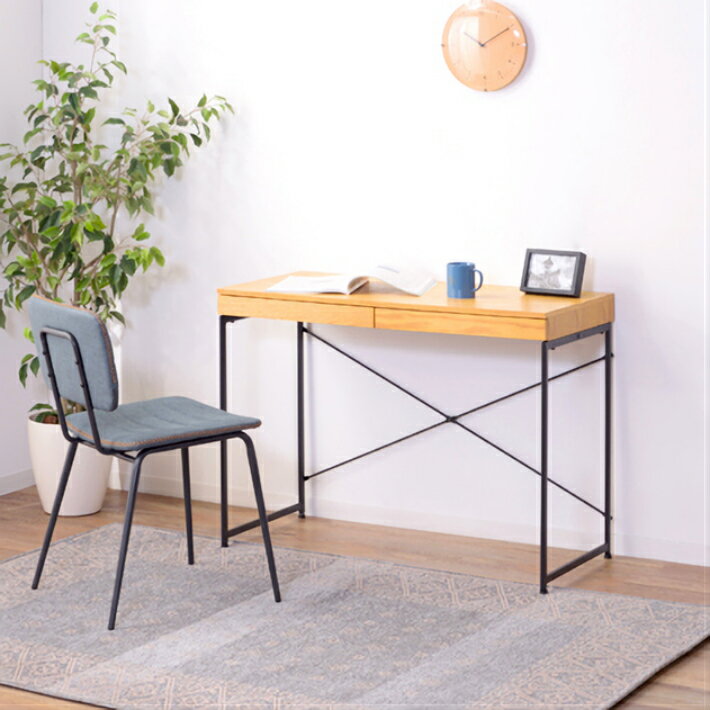 Other - パソコンデスク 引き出し付き 机 幅100cm 奥行45cm 高さ73cm 木目 スチール アジャスター付き 北欧 スタイリッシュ シンプル