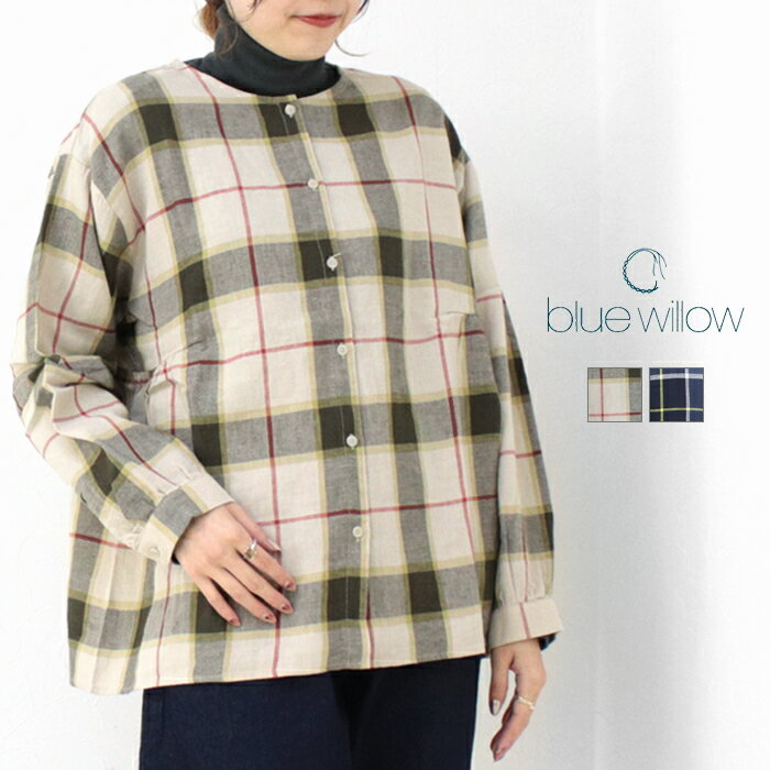 [SALE セール] ブルーウィロー blue willow コットンリネンツイルチェックギャザーブ