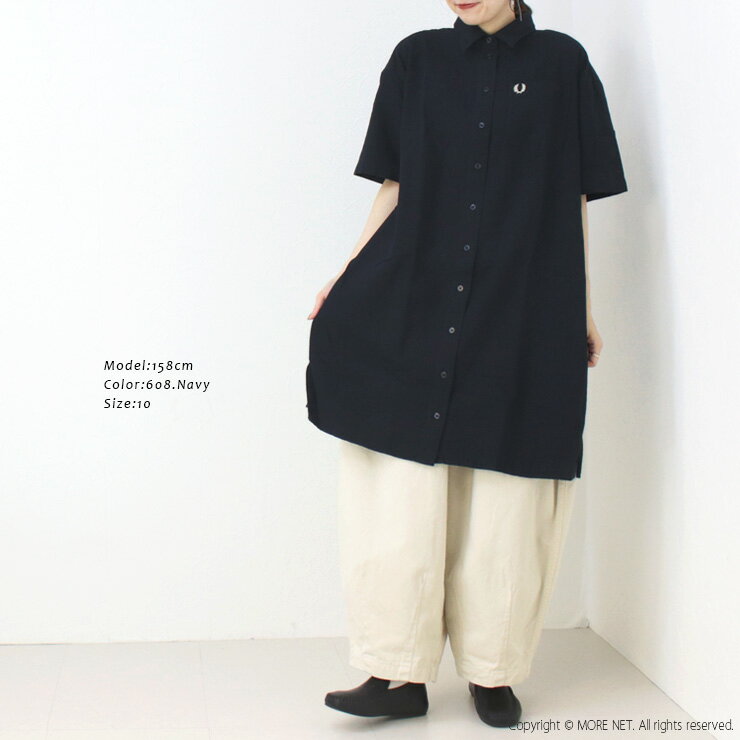 フレッドペリー FRED PERRY シアサッカーシャツドレス D9175 トップス ワンピース ミディ丈 無地 ワンポイント レディース 2025春夏