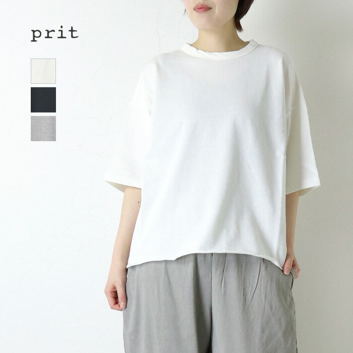 Rakuten - プリット prit 強撚糸スビン裏毛 5分袖クルーネックワイドTシャツ P91619 コットン 無地 日本製 レディース 2026春夏