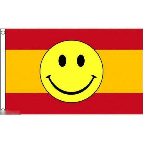 【送料無料】 国旗 スペイン王国 スマイリーフェイス ニコちゃん スマイルマーク 150cm × 90cm 特大 フラッグ 【受注生産】