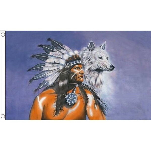 【送料無料】 国旗 ネイティブアメリカン インディアン ウルフ 狼 オオカミ 150cm × 90cm 特大 フラッグ 【受注生産】