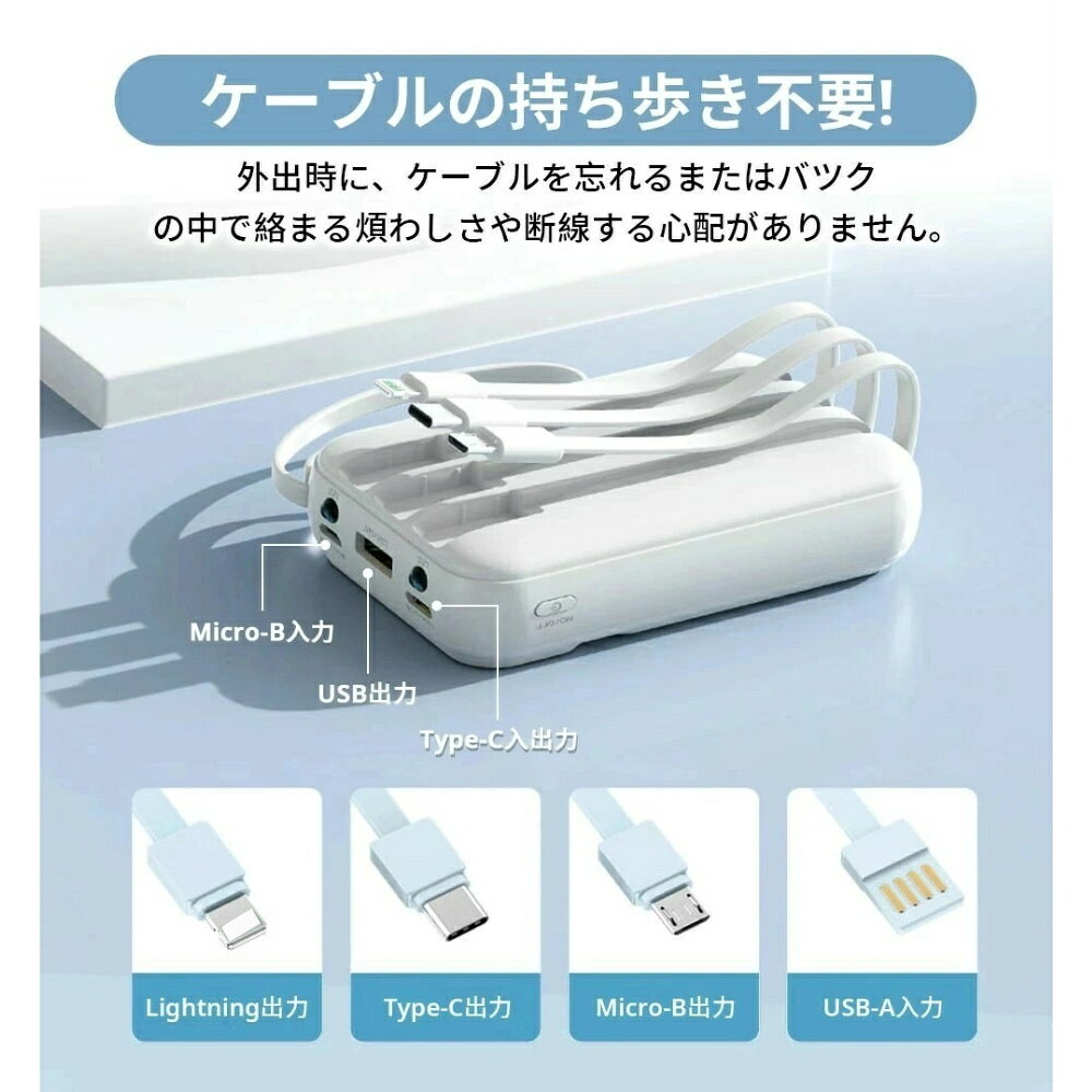 即納 【22.5W急速充電】モバイルバッテリー 20000mAh 大容量 ケーブル内蔵 モバイルバッテリー 5台同時充電 鏡面デザイン 軽量 小型 iPhone Type-C 災害用 停電対策 急速 スマホ 充電 LEDライト 残量表示 iPhone/Android 全機種対応 PSE認証 morecherie-10007584 More cherie楽天市場店 サンプル画像3