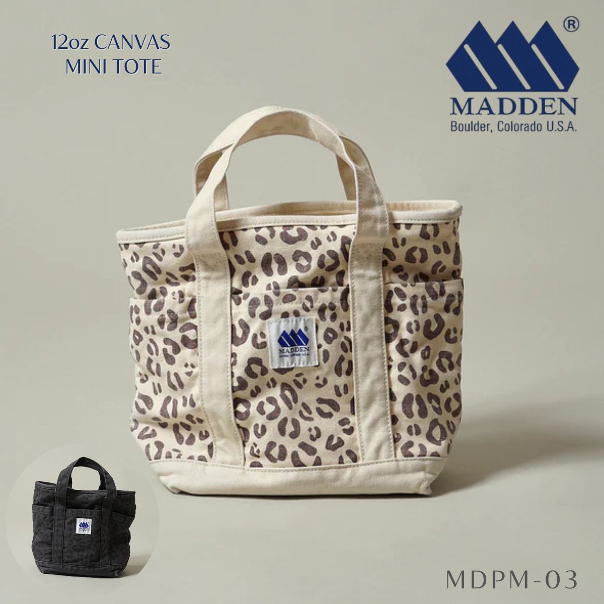 乐天商城 - MADDEN メデン メンズ レディース 12oz キャンバスミニトートバッグ レオパード アウトドア MDPM-03