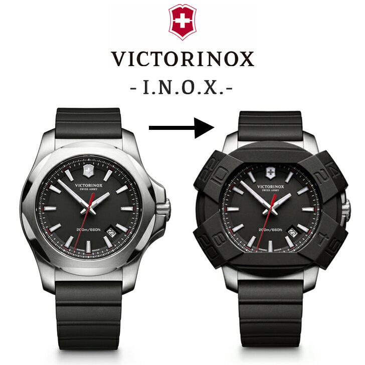 ビクトリノックス 時計 腕時計 防水 メンズ VICTORINOX I.N.O.X. イノックス 正規品 ウォッチ ラバー ベルト バンド ステンレススチール スイス ブランド アウトドア キャンプ レジャー 登山 黒 ブラック シルバー 241682.1 OTTD