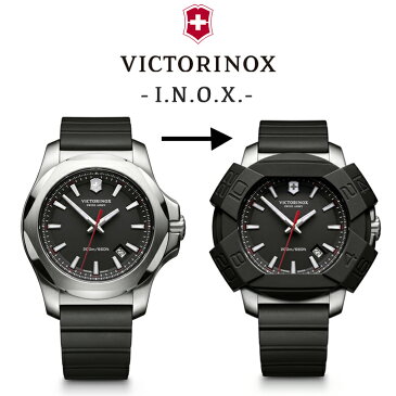 ビクトリノックス 時計 腕時計 防水 メンズ VICTORINOX I.N.O.X. イノックス 正規品 ウォッチ ラバー ベルト バンド ステンレススチール スイス ブランド アウトドア キャンプ レジャー 登山 黒 ブラック シルバー 241682.1 OTTD