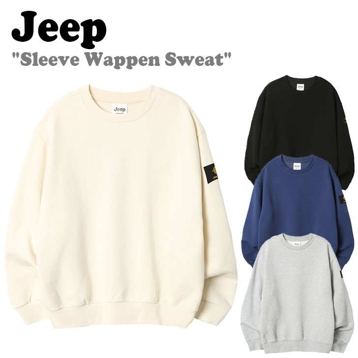 ジープ トレーナー Jeep メンズ レディース Sleeve Wappen Sweat スリーブ ワッペン スウェットシャツ GREY グレー BLUE ブルー IVORY アイボリー BLACK ブラック JM5TSU843MG/IV/BL/BK ウェア