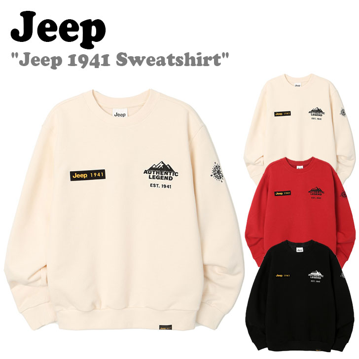 ジープ トレーナー Jeep メンズ レディース Jeep 1941 Sweatshirt ジープ 1941 スウェットシャツ 起毛なし IVORY アイボリー RED レッド BLACK ブラック JM4TSU846IV/RD/BK ウェア