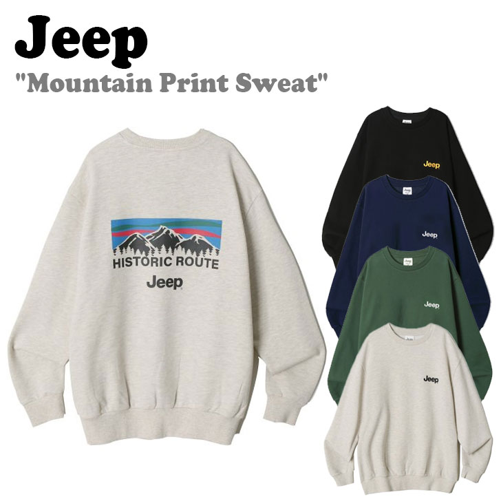 ジープ トレーナー Jeep メンズ レディース Mountain Print Sweat マウンテン プリント スウェットシャツ 全4色 JN5TSU843BK/NA/MI/GN ウェア