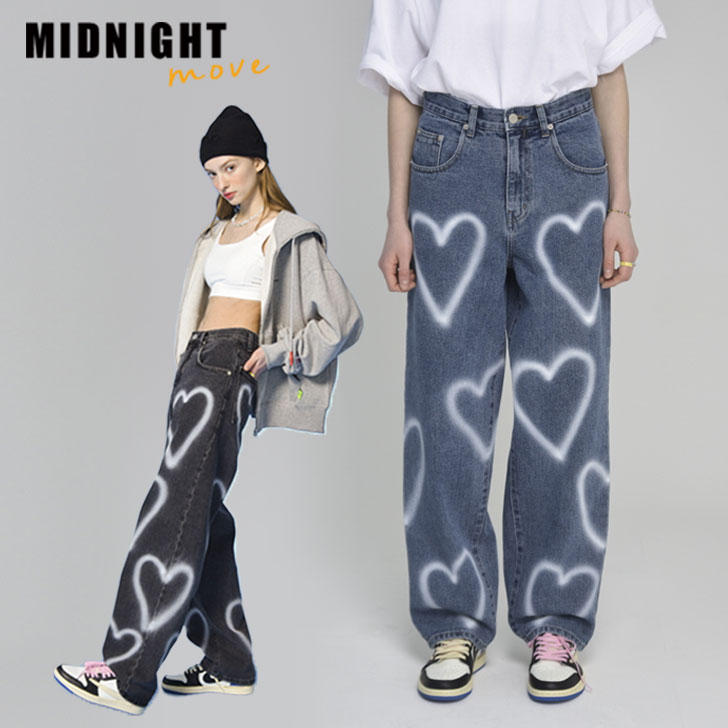 yStray Kids qWpz~bhiCg[u K̔X pc MIDNIGHT MOVE heart denim pants n[g fjpc BLUE u[ BLACK ubN s26/s25 EFA DEAL