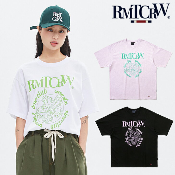 ロマンティッククラウン 半袖Tシャツ ROMANTIC CROWN 正規販売店 ROUND FLOWER TEE ラウンド フラワー Tシャツ WHITE ホワイト BLACK ブラック MELANGE LIGHT PURPLE メランジ ライト パープル 22RCSUTTSU017BK/WT/GP ウェア