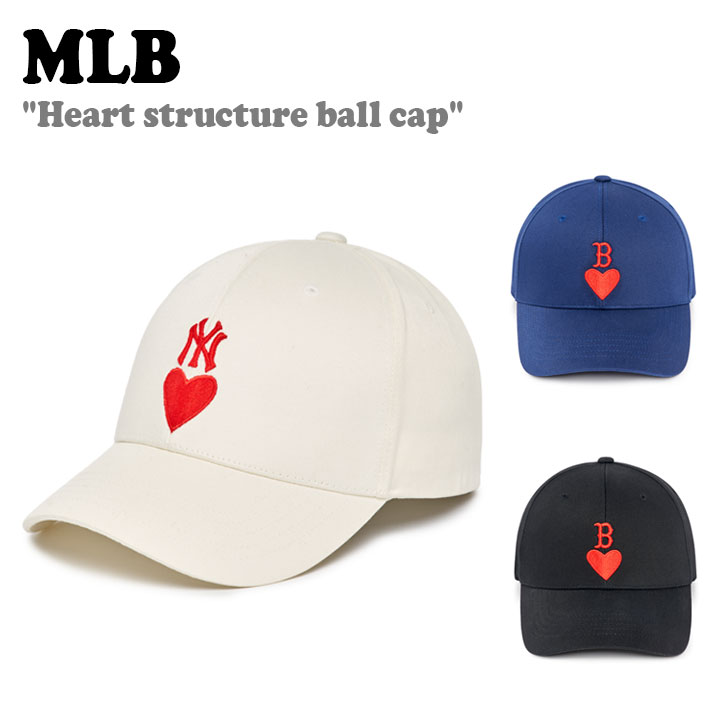 エムエルビー キャップ MLB Heart structure ball cap ハート ストラクチャー ボールキャップ BLACK ブラック NAVY ネイビー IVORY アイボリー NEW YORK YANKEES ニューヨーク ヤンキース BOSTON RED SOX ボストン レッド ソックス 3ACPH013N ACC