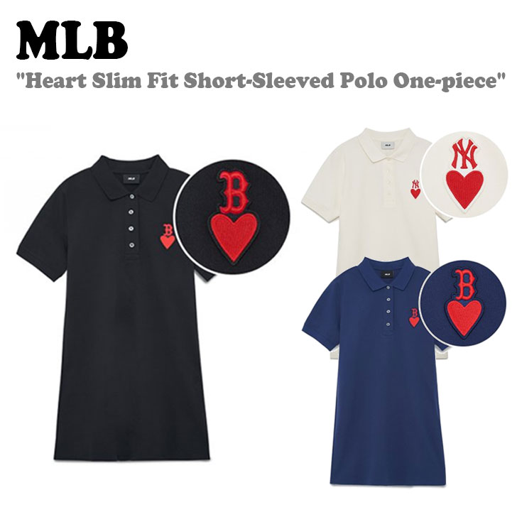 エムエルビー ワンピース MLB レディース Heart Slim Fit Short-Sleeved Polo One-piece ハート スリムフィット 半袖 ポロ ワンピース ..