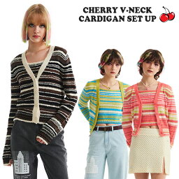 キルシー 韓国 カーディガン KIRSH 正規販売店 CHERRY V-NECK CARDIGAN SET UP チェリー Vネック カーディガン セットアップ LIGHT RED ライトレッド BROWN ブラウン LIME ライム KKRSCCD503M ウェア