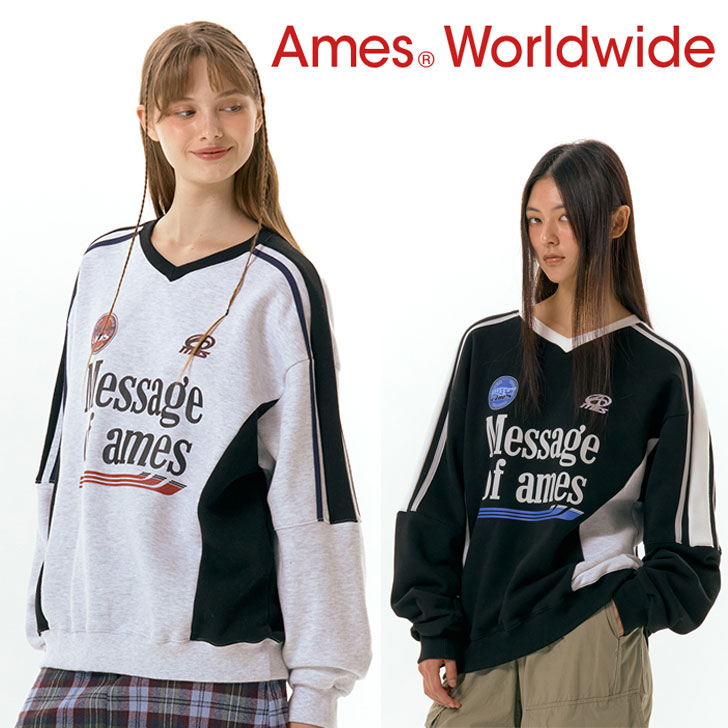 アメス ワールドワイド トレーナー Ames Worldwide 正規販売店 メンズ レディース V NECK UNIFORM SWEATSHIRT Vネック ユニフォーム スウェットシャツ BLACK ブラック GREY グレー AM2DFUM441ABK/GR ウェア