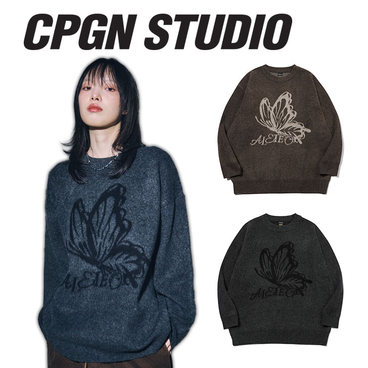 ѡ˥ ȥåץ CPGN STUDIO_COMPAGNO Ź  ǥ Butterfly Brush Sweater Хե饤 ֥å  BROWN BEIGE ֥饦 ١ CHARCOAL BLACK 㥳 ֥å C23FE07/8 Ĺµ...
