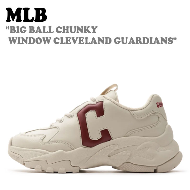 エムエルビー スニーカー MLB メンズ レディース BIG BALL CHUNKY WINDOW CLEVELAND GUARDIANS ビッグボール チャンキー ウィンドウ クリーブランド ガーディアンズ IVORY アイボリー RED レッド 3ASHBCW3N-45WHS シューズ