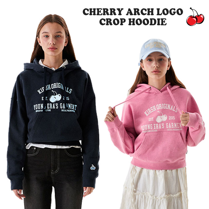 キルシー パーカー KIRSH 正規販売店 CHERRY ARCH LOGO CROP HOODIE チェリー アーチ ロゴ クロップ フーディー OATMEAL オートミール DARK NAVY ダークネイビー PINK ピンク KKSSCTH501M ウェア