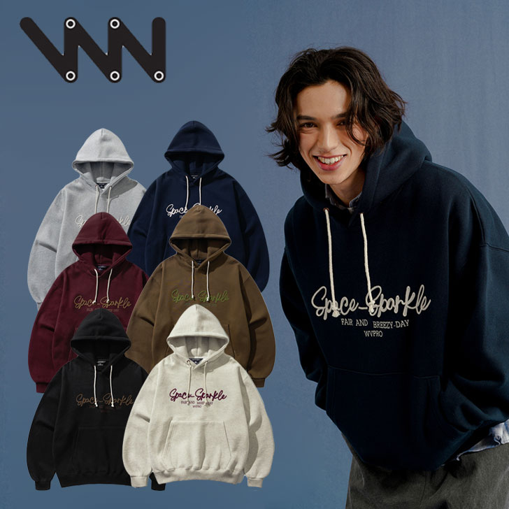 WVプロジェクト パーカー WV PROJECT 正規販売店 Sparkle Hood スパークル フード GRAY グレー NAVY ネイビー BURGUNDY バーガンディー BROWN ブラウン BLACK ブラック OATMEAL オートミール 裏起毛 MJHD7699 ウェア