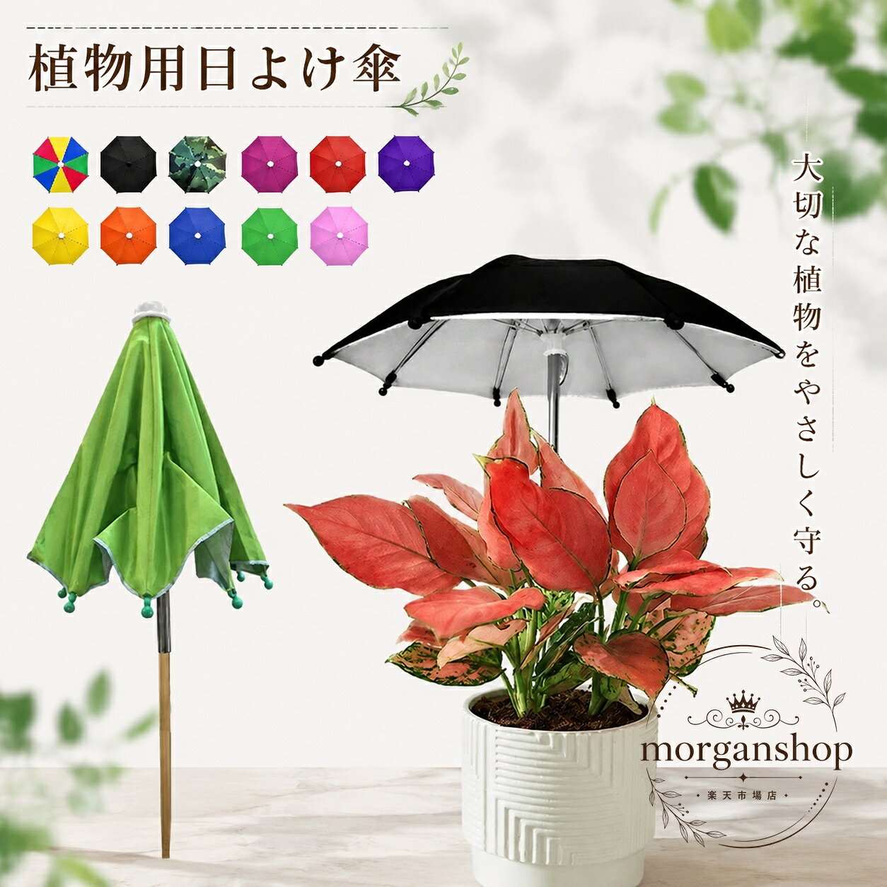 植物用の日よけ傘は、直射日光や急な雨から鉢植えや地植えの植物を守るための園芸アイテムです。商品特徴：遮光・紫外線カット・防雨の2WAY仕様適用場面：多肉植物、盆栽、鉢植えの花、ベランダや庭の暑さ対策規格情報：3本セット、全12色、木柄デザイン使用方法・注意：先端を土や地面に挿して設置します。手動測定や撮影環境により色味に差が出る場合があります。お庭やバルコニーをすっきり見せながら、植物の葉焼けやしおれ対策に役立ちます。植物用の日よけ傘は、直射日光や急な雨から鉢植えや地植えの植物を守るための園芸アイテムです。商品特徴：遮光・紫外線カット・防雨の2WAY仕様適用場面：多肉植物、盆栽、鉢植えの花、ベランダや庭の暑さ対策規格情報：3本セット、全12色、木柄デザイン使用方法・注意：先端を土や地面に挿して設置します。手動測定や撮影環境により色味に差が出る場合があります。お庭やバルコニーをすっきり見せながら、植物の葉焼けやしおれ対策に役立ちます。