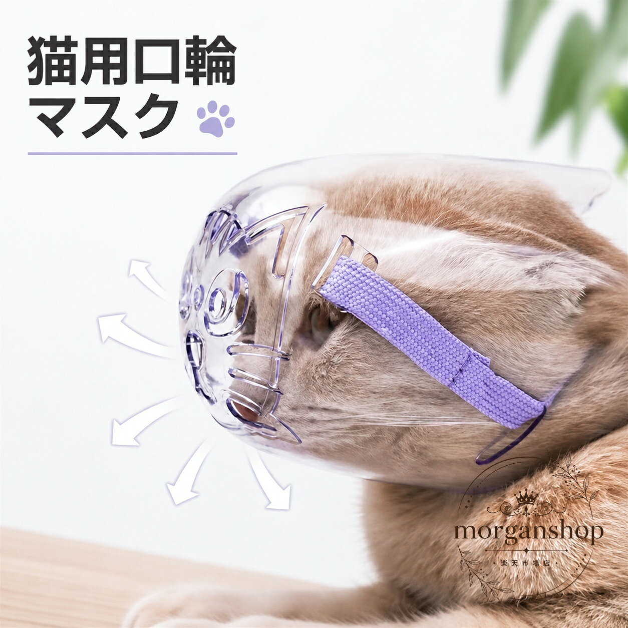 猫のケア時に使いやすい、透明タイプの猫用口輪です。商品特点：通気性を考えた穴あきデザインで、装着時の見やすさにも配慮した透明プラスチック製です。適用?景：鳴き声対策、噛み付きや拾い食いの防止、術後ケア、美容、入浴、爪切り、薬の塗布などに役立ちます。?格信息：素材はプラスチック、カラーはパープル。サイズはS・M・L展開で、目安としてSは約2kg、Mは約4kg、Lは約7kgの猫に対応します。使用/注意事?：調節可能なベルト付きでフィット感を調整しやすい仕様です。ご使用前にサイズと装着状態をご確認ください。モニター環境により色味が異なる場合があります。猫のケア時に使いやすい、透明タイプの猫用口輪です。商品特点：通気性を考えた穴あきデザインで、装着時の見やすさにも配慮した透明プラスチック製です。適用?景：鳴き声対策、噛み付きや拾い食いの防止、術後ケア、美容、入浴、爪切り、薬の塗布などに役立ちます。?格信息：素材はプラスチック、カラーはパープル。サイズはS・M・L展開で、目安としてSは約2kg、Mは約4kg、Lは約7kgの猫に対応します。使用/注意事?：調節可能なベルト付きでフィット感を調整しやすい仕様です。ご使用前にサイズと装着状態をご確認ください。モニター環境により色味が異なる場合があります。