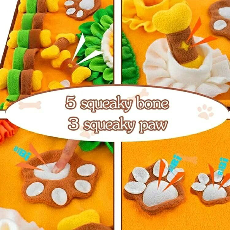morganshop楽天市場店のノーズワークマット 犬用 100*80cm 洗える すべり止め付き 早食い防止 知育 運動不足対策 嗅覚訓練 フード隠し おやつ隠し 室内遊び ペット用 かわいい 音が鳴るパーツ付き｜アングル3