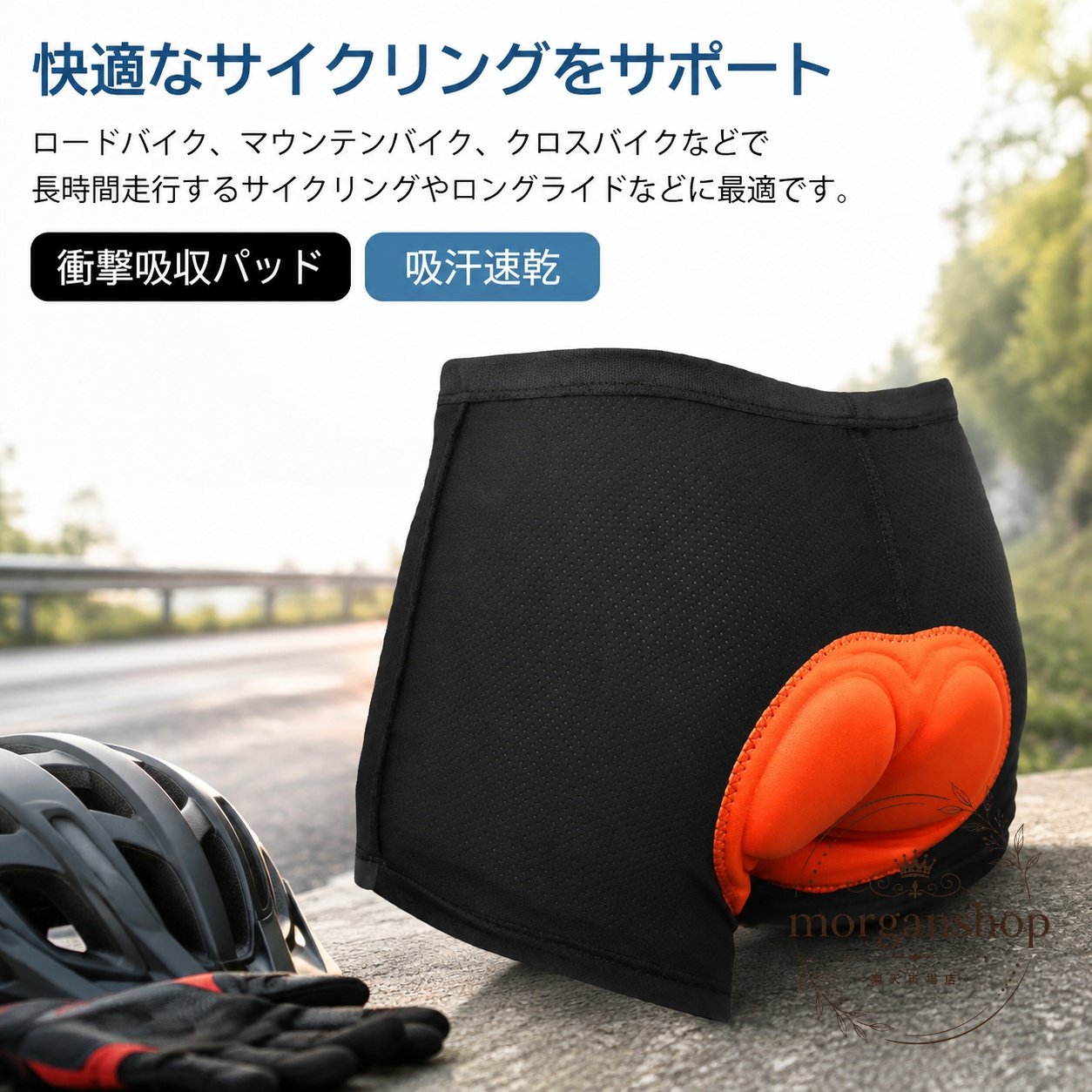 サイクルパンツ 3Dパッド入り メッシュ素材 インナータイプ メンズ レディース対応 自転車用 伸縮フィット 吸汗速乾 通気性 ロードバイク クロスバイク マウンテンバイク ロングライド お尻の痛み軽減 ブラック オレンジ S/M/L/XL/2XL/3XL