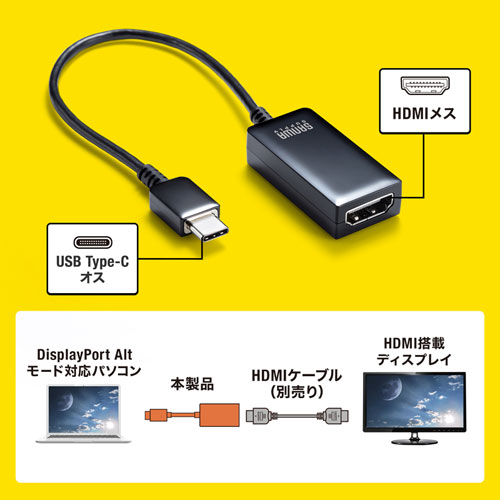 ����掠�ץ饤��USB Type C-HDMI�Ѵ������ץ�(4K/60Hz/HDR�б�)��AD-ALCHDR02