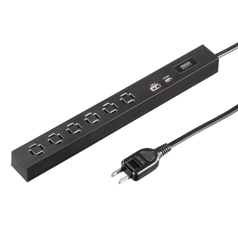Rakuten - サンワサプライ　スリムタップ(AC6個口・A1＋C1・PD33W・1.5m・ブラック)　TAP-SLIM6UC-15BK