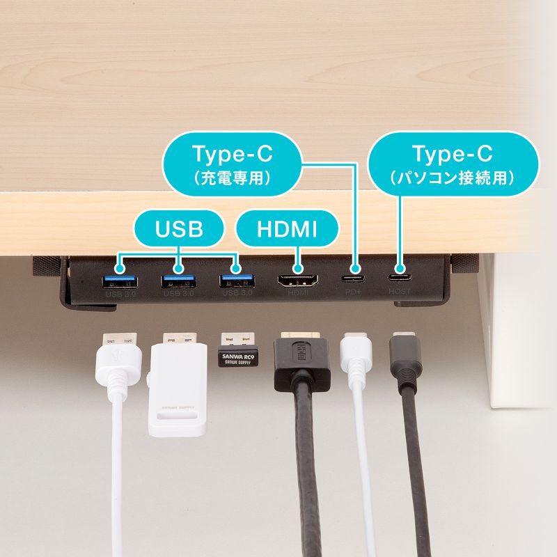 事務蔵のサンワサプライ　木製天板取付用USB＋HDMIドッキングステーション　EMR-LCOP1｜アングル3