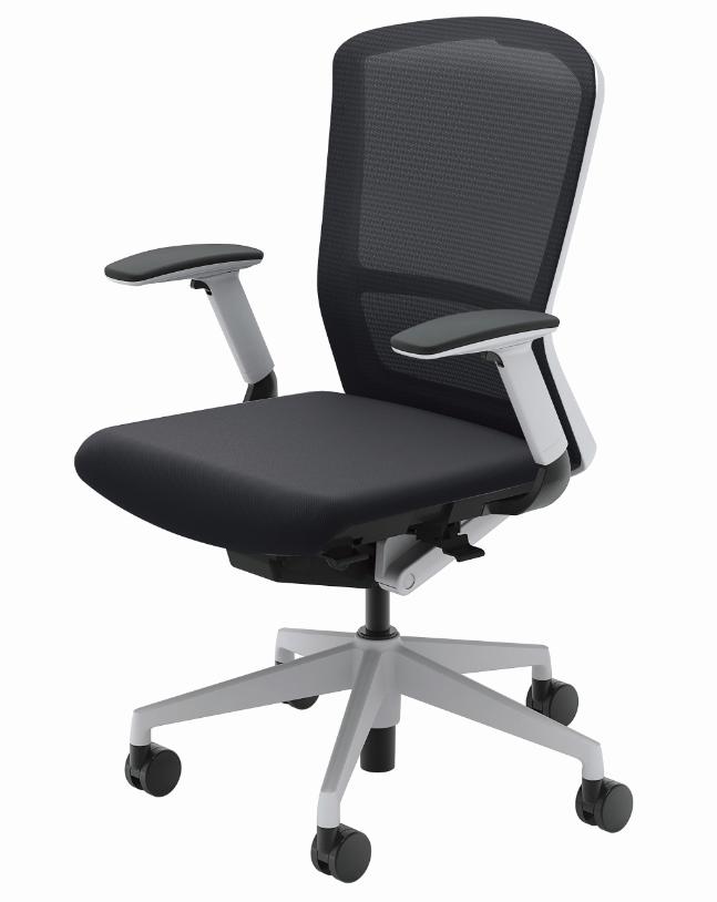 内田洋行　オフィスチェア　Elfie(エルフィ)　ホワイトフレーム　メッシュタイプ　ハイバック　ホワイト脚　ウレタンキャスター　フルアジャスタブル肘　ELA2-545M-WS　ジェットブラック　[ 5-355-3420 ]