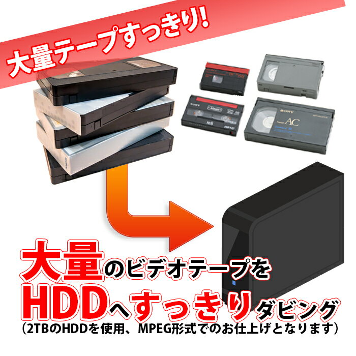 お子様の思い出の複数のビデオテープ【VHS、Beta(ベータ)、VHS-C、MiniDV、Hi8、Video8】からHDDへバックアップ コピー HDDにデータをバックアップ!「MPEG-2 Video」形式での保存 テープ1本あたりの料金です