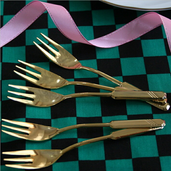 フォーク5本セット　日本製　ヒメ　フォーク・ケーキ　フォーク・金メッキ　フォーク・くだもの　フォーク・デザイン　フォーク・はなやか・プレゼント・ステンレススチール金メッキ　M-349-44