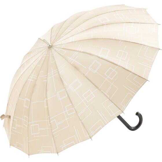 婦人 傘 かさ レディース サテン 大人用 アルバリーナ 長傘 55cm 16本骨 スクエア グラス骨 ジャンプ 傘 ブラック・ベージュの2色