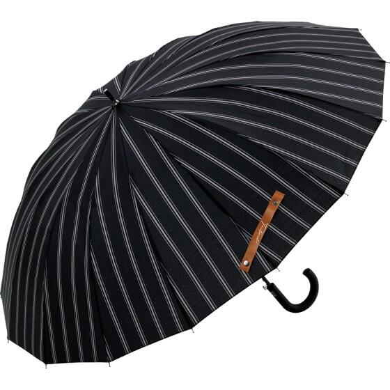 メンズ かさ 16本 グラス骨 紳士 カサ 大人用 ワンタッチ ジャンプ 傘 長傘 65cm 2色 黒・紺 ストライプ柄