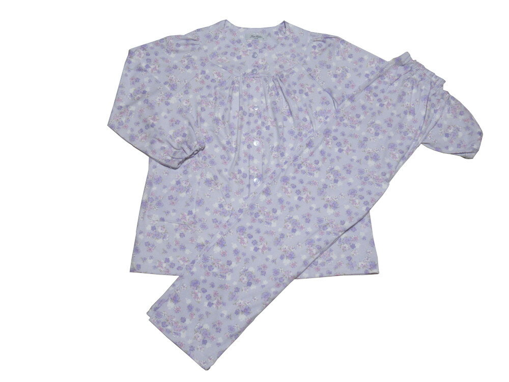 レディース パジャマ 寝具 ネマキ 花柄 秋 冬 春 ピンク サックス パープル 長袖 長ズボン 毛玉になら..