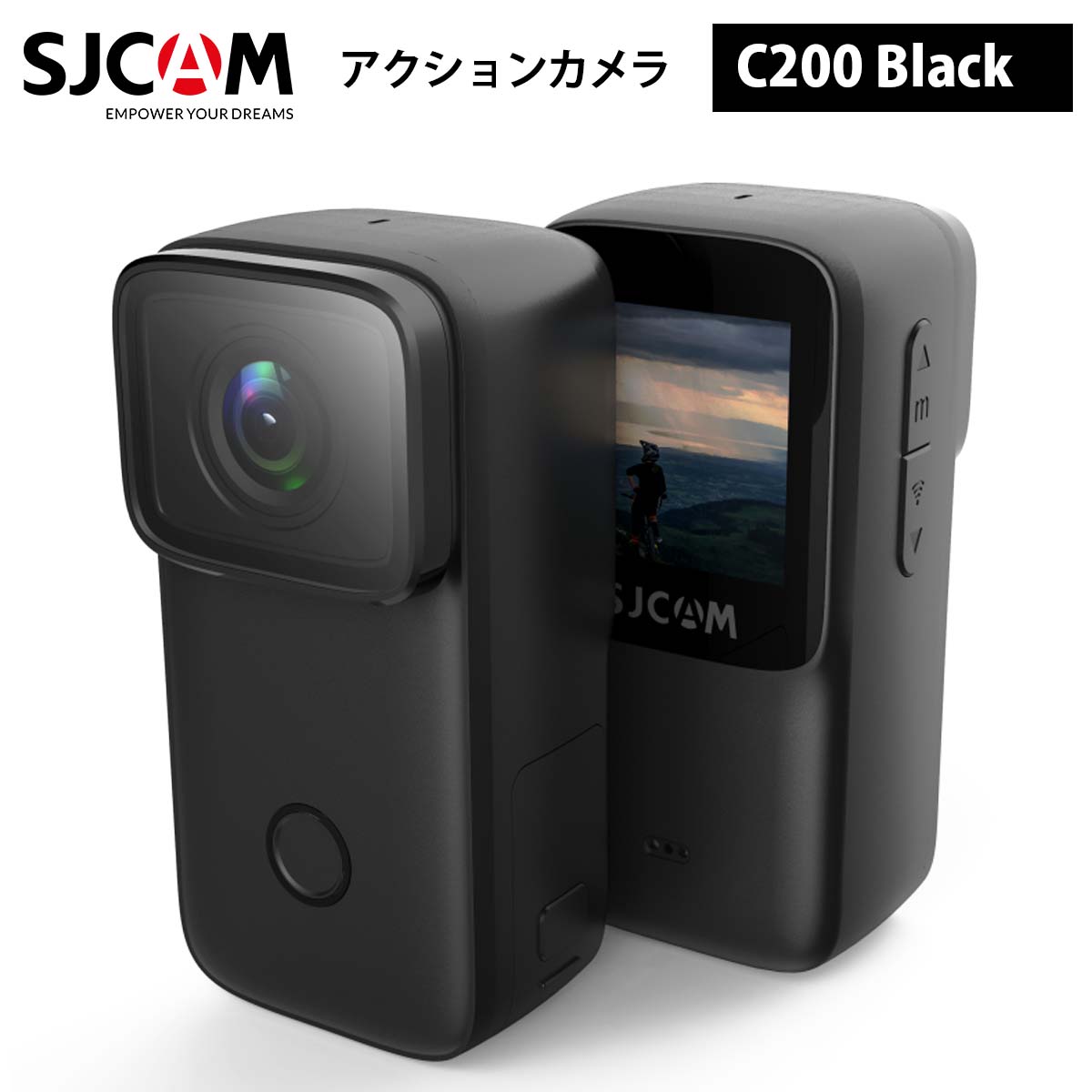 【一部外箱損傷・訳アリ】SJCAM 【正規輸入品】 C200 アクションカメラ（色：ブラック） 4K高解像度 6軸ジャイロスタビライザー 手ぶれ抑制 防水5m（付属の防水ハウジング使用で最大40m）IPX8相当の防水 スモールサイズ 顔認識機能 夜間撮影 360度回転ベースマウント