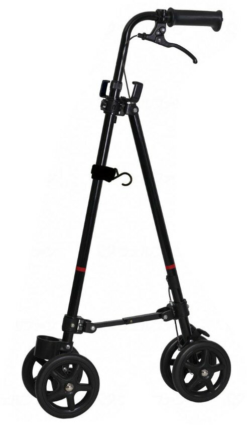 車輪付きステッキ　ハンドレールステッキ2　傘受け付 荷物用フック付　ブラック/ブーケ花柄杖 ステッキ..