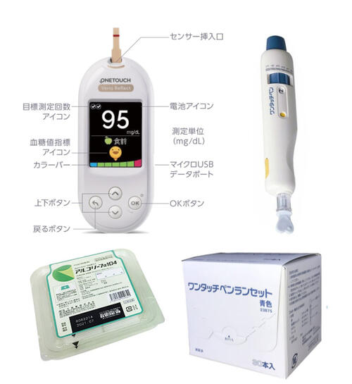 ◆セット内容　 ・測定器本体　1台 ・ワンタッチペンランセット（針）　1箱/30本 ・ワンタッチペン（穿刺器具）　　1本 ・アルコリーフ消毒綿（104枚）　1箱 ・専用キャリングケース、リチウム電池2個、取扱説明書　 注）測定の際には別途センサーが必要です。 専用センサーは、調剤薬局にて別途お買い求め下さい。 （※参考価格30枚入4,200円・25枚入3,500円） *********************************************** ・ダイナミック血糖値指標 測定結果を目標値より低い、目標範囲内または、目標値より高いで即座にお知らせ。 絵文字で状態を表現。 ・はげまし機能 糖尿病管理における自身の目標を達成するためにモチベーションを与えるよう設計されています。 共感できるメッセージが表示され、決して使用される方に対して批判したりせず、励ますメッセージを表示します。 ・アドバイス 測定結果から日常の血糖値管理のサポートになる情報を表示します。 ・役立つヒント 医師の指示に基づき高めや低めの値に対処できるようなヒントを表示。 *********************************************** 多彩な機能・精確さの追求 ・目標測定回数 ・90日トレンド（長期的な傾向を記録、グラフで表示） ・イベントマーク ・ふりかえり機能 ・測定記録（最新750件の結果を確認できます。） ・ベーシックモード(付加機能をオフにすることで、医療機関で複数の患者に使用が可能） ・精確さの仕様 ISO15197:2013に準拠した高い精度 ■簡単使い方ガイド ■専用スマートフォンアプリ OneTouch Reveal®モバイルアプリであなたの血糖管理をサポートします。 OneTouch Reveal®モバイルアプリでは、結果をすぐに確認して普段の生活に戻ることができます。 iOSおよびAndroid™の携帯電話やタブレットで利用可能です ワンタッチベリオリフレクト™とワイヤレスで接続できます。 OneTouch Reveal®モバイルアプリのタイムラインやグラフを参考にすれば血糖値の見かたを変えることができます。外出先でも自宅でも測定結果をすぐに、より意味のあるものにできるようサポートします。 90日平均血糖を用いたHbA1c比較することができます。 注）ご施設で検査したHbA1cを入力する必要があります 製品仕様 販売名 ワンタッチべリオリフレクト　 (自己検査用グルコース測定器） セット内容 ・測定器本体　1台・ワンタッチペンランセット　1箱・ワンタッチペン　　1本 ・アルコリーフ消毒綿　1箱・キャリングケース、リチウムボタン電池2個、取扱説明書 製品仕様 ・測定範囲：20〜600mg/dL・検体量：0.4μL・使用検体：新鮮な静脈・毛細血管全血 ・測定時間：約5秒間・測定方法：FAD-GDH電極法・電源：CR2032電池×2 ・メモリー機能：750件・寸法：横43.0×縦101.0×高さ15.6　（mm）・重量：約53g ・自動節電機能：前の操作から2分後・動作範囲：温度：6〜44℃　相対湿度：10〜90％　標高：3048m以下　 ヘマトクリット値：20〜60％ 医療機器番号 認証番号：301AABZX00067000 広告文責 株式会社メディカルシステムサービス長野 TEL：026-217-1222製造販売元：LifeScan Japan株式会社 【血糖値測定器セット】【ワンタッチウルトラビュー】【ワンタッチベリオビュー】【血糖管理】【グルコース】【あす楽】【4点セット】ワンタッチベリオリフレクト　血糖値測定器セット　メーカー3年保証【血糖測定器】アルコール消毒綿プレゼント【グルコース測定】【糖尿】【血糖値測定器】ライフスキャン 軽量、コンパクトに患者さんの毎日の測定を楽しくモニターでお知らせ。OneTouch Reveal®モバイルアプリであなたの血糖管理をサポートします。 毎日の血糖値測定をつづけてほしい。そんな思いで生まれました。いろいろな毎日や、いろいろな気 持ちがあって、その瞬間も人の数だけ。そんないつもの測定を、患者さんと患者さんの生活のそばで。いちばん近いサポーターの1人。そんな風に思ってくれたらうれしいです。ひとりでがんばりすぎずに、一 緒につづけてみませんか？ 2