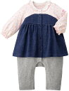 【メール便＿送料無料】mikihouse(ミキハウス) ホットビスケッツ カバーオール（70cm・80cm） ベビー服 子供服 ロンパース 女の子 前開き　70-1214-386