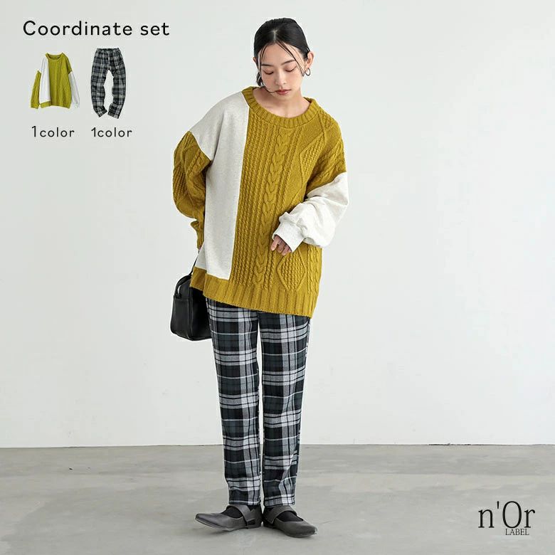 2点コーデセット 2025 レディース ボトムス パンツ ロングパンツ ストレートパンツ スキニーパンツ レギパン ニット 長袖 トップス セーター 裏毛 スウェット 異素材 秋 冬 オシャレウォーカー 【メール便不可】【60】