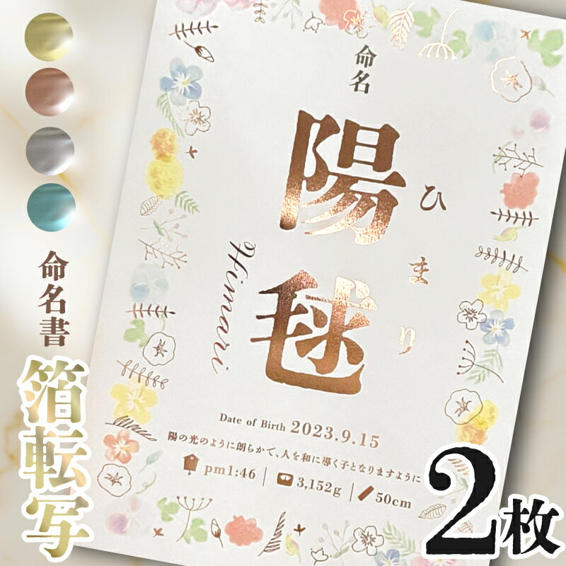 マンスリーカードもれなくプレゼント【名入れ】 練習用紙付き 手形 足形 A4 2枚セット 箔 で彩る 命名..